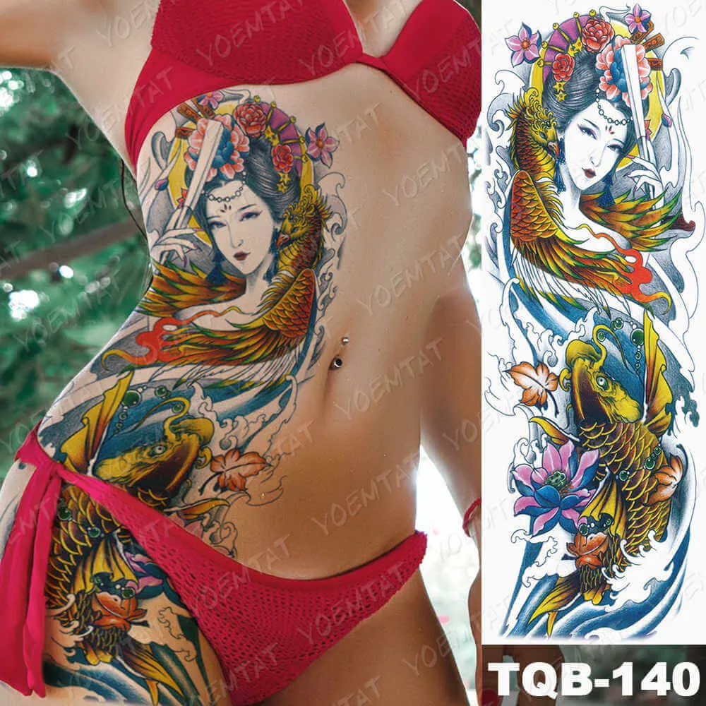 Large Arm Sleeve Tattoo Japan Samurai Waterproof Temporary Tatto Sticker Geisha Waist Leg Body Art Full Fake Tatoo Women Men
