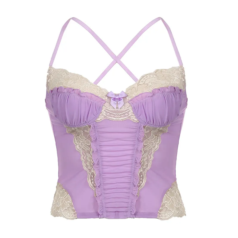 Churchf Churchf Wind Sexy Perspective Condole Belt Vest Female 2024 Summer Lace Stitching Mesh Spicy Girl New Style