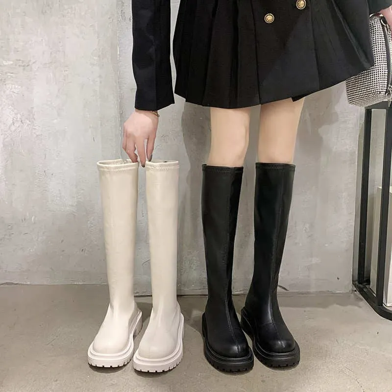 Black Patent Leather Ankle Boots Round Toe Patent Leather Beige Ladies Fashion Winter Long Women's Boots Botas Mujer