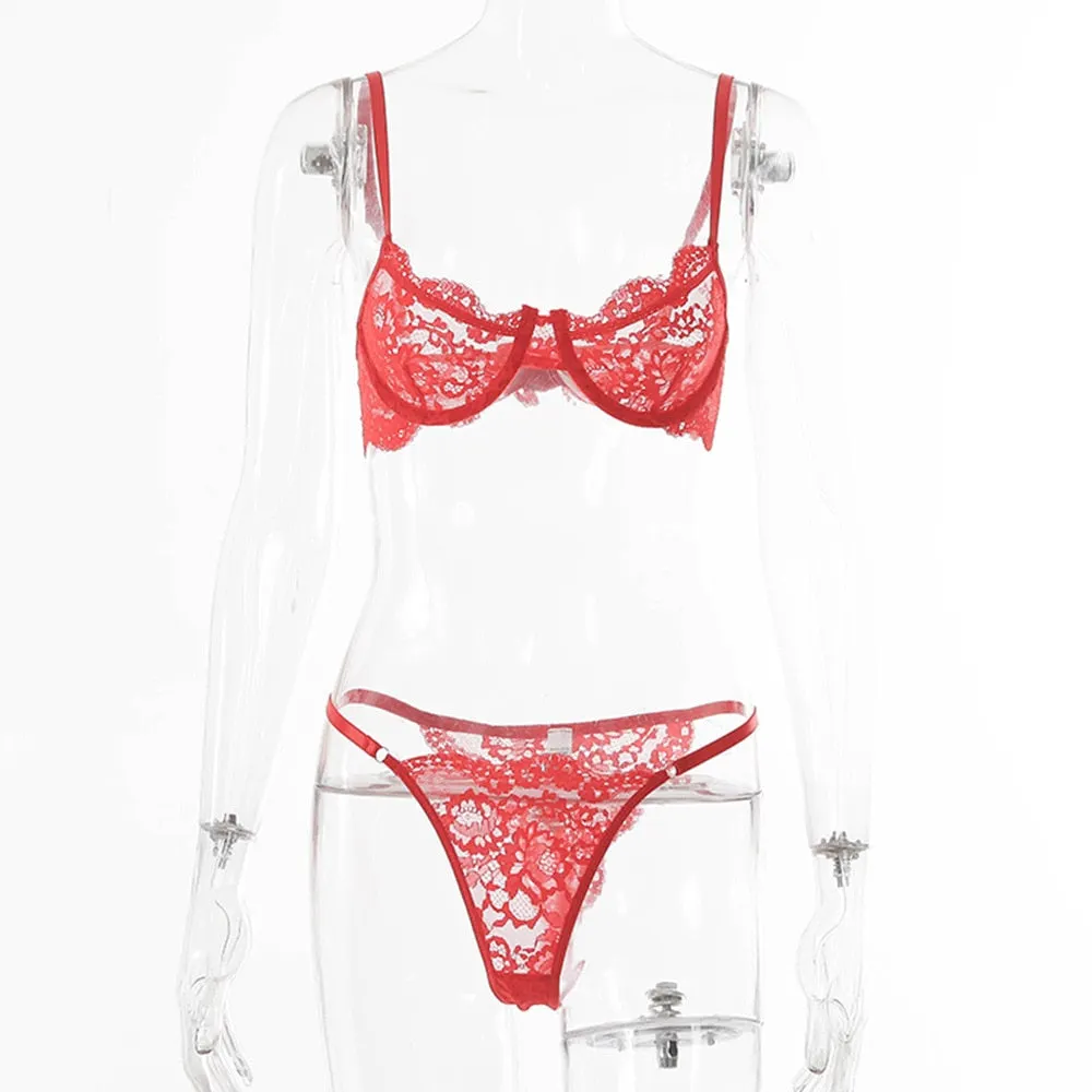 Yimunancy 2-piece Bra Set Women Lace Bra + Panties Sexy Underwear Ladies Lingerie Set