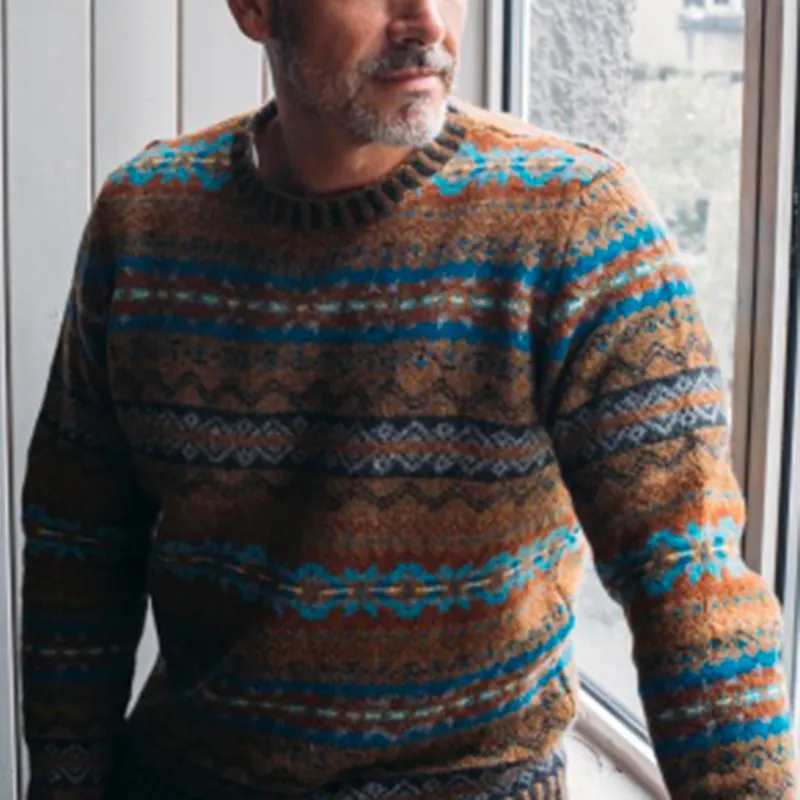 Vintage Eribe Warmth Knit Jacquard Icelandic Crew Neck Sweater（Unisex ）