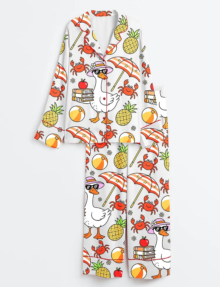 Women&rsquo;s Last Day Of School Teacher Goose Schools Out For Summer Print Long Sleeve Satin Pajama Set