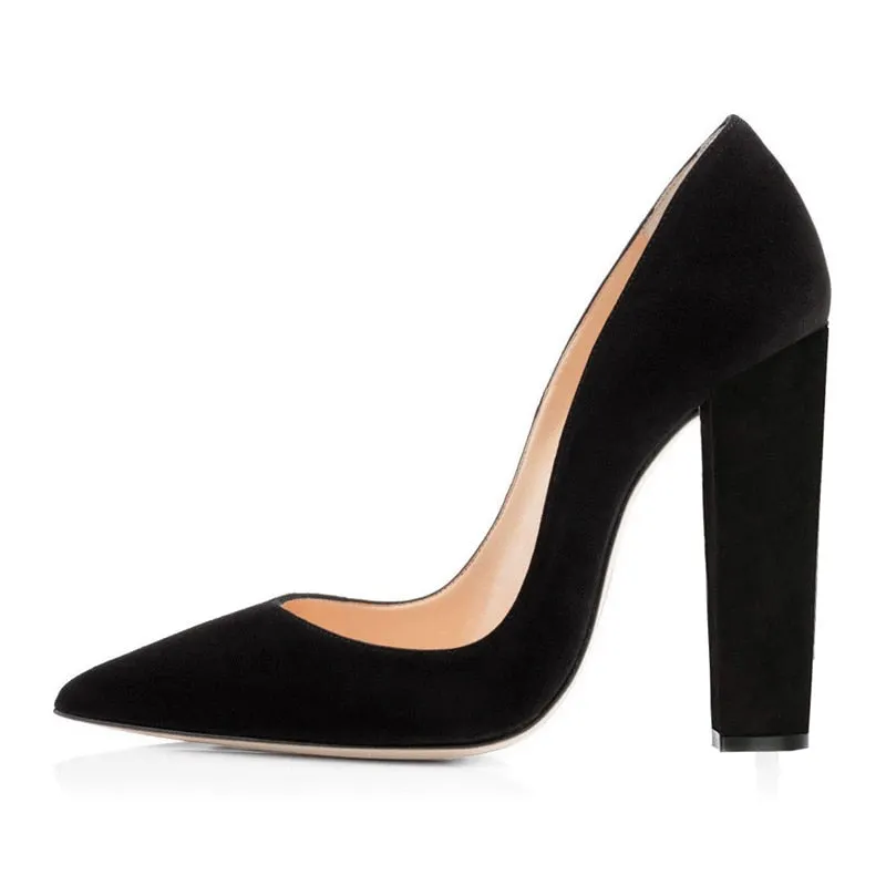 Onlymaker Women's Pumps Pointed Toe Block Classic 12cm High Slip On Thick Heels Wedding Office Dress Big Size Chunky Lady Pumps