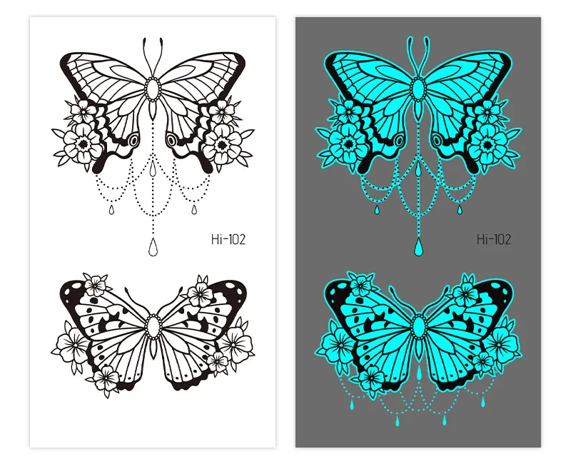 Sdrawing Luminous Glowing In Dark Tattoo Stickers Butterfly Daisy Flower Music Night Club Party Temporary Tattoos Shiny Body Art