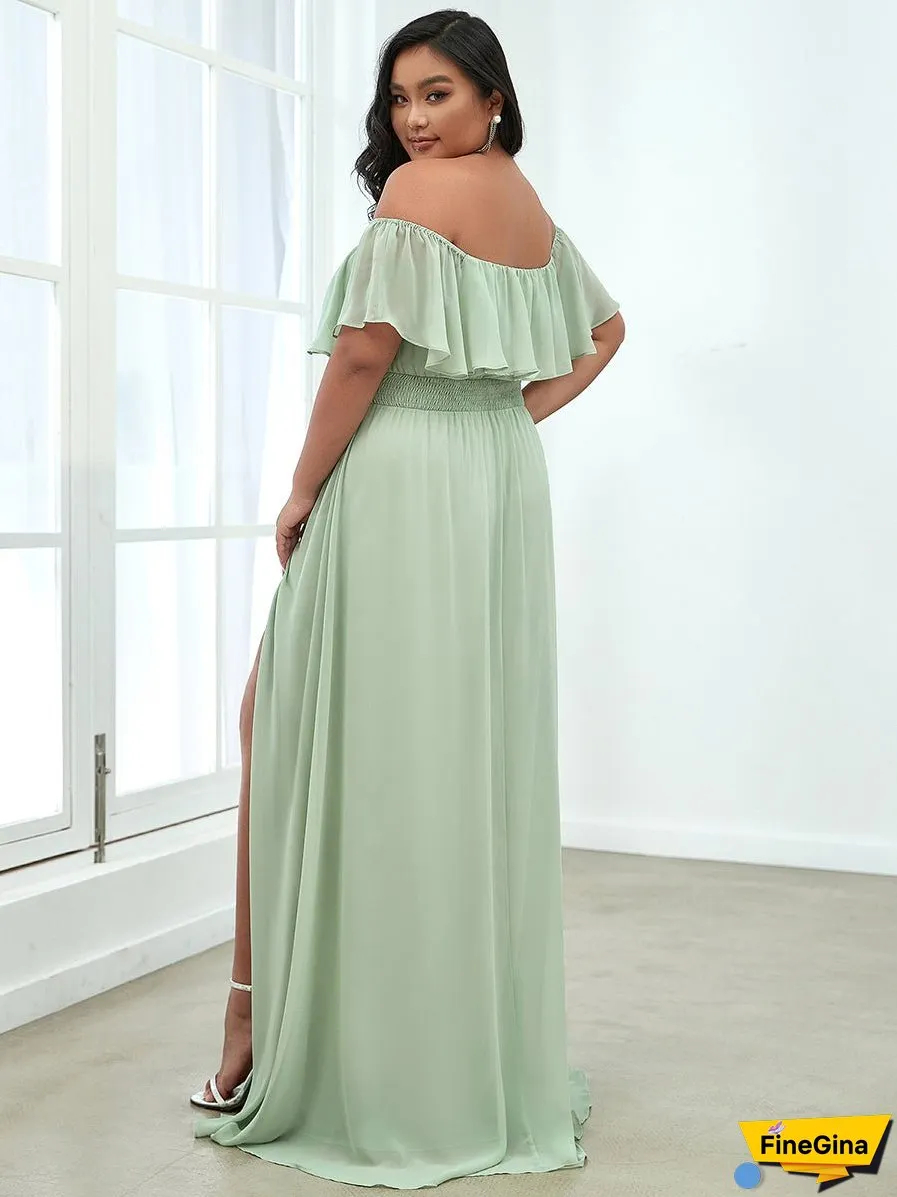 Women's Plus Size Ruffle Thigh Split Wholesale Bridesmaid Dresses