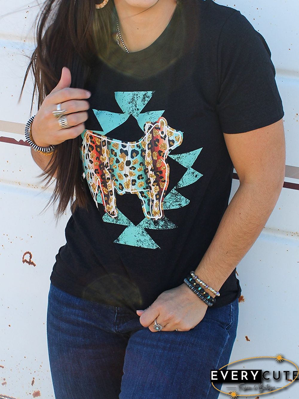 Geometric Short Sleeve Crew Neck T-shirt