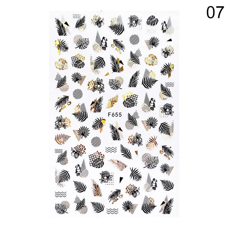 1 Sheet Leaves Geometry 3D Nail Art Stickers Sliders Mandala Flowers Leaf Adhesive Nail Decals Foil Decoration Manicuring Wrap