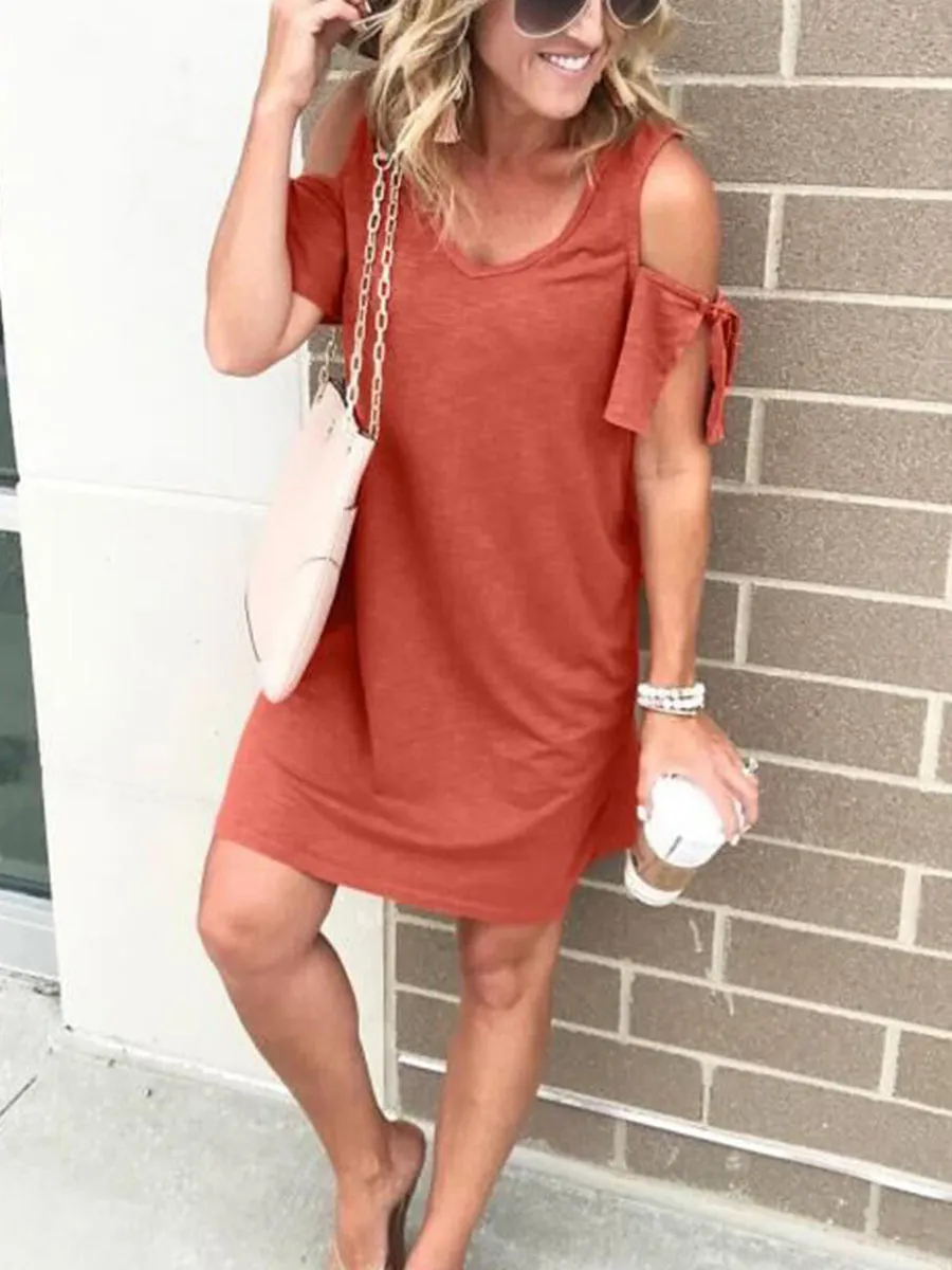 Fashion Off Shoulder Solid Color Casual Dresses