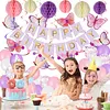 Birthday Decorations, Happy Birthday Banner with Birthday Balloons, Honeycomb Balls, Hanging Swirls, Circle Dots Garland, Happy Birthday Party Decorations for Women Men Boys Girls (Purple)