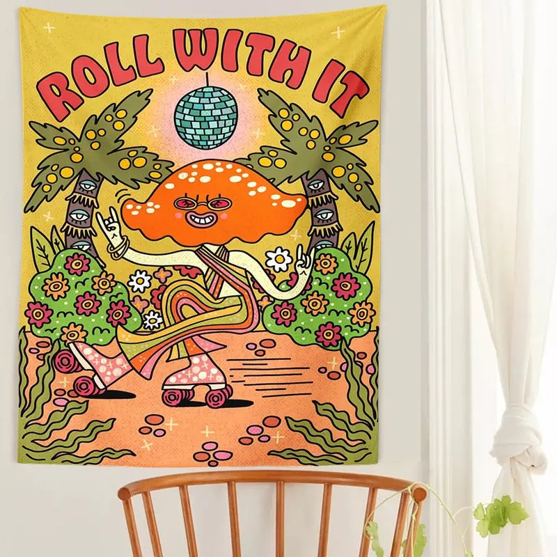 Mushroom Hippie Tapestry flower Retro 70s 60s Wall Hanging Tapestries Living Room Home Cartoon Dorm Decor Psychedelic Wall