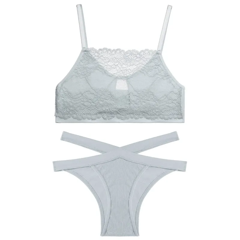 FINETOO Lace Bra Set Women Underwear Lingerie Bralette Tank Top + Pantys Female Brassiere Suit Intimates Push Up Sexy Crop Top