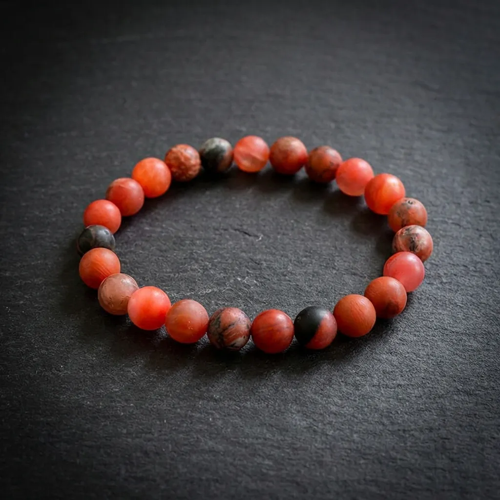 JiStones Baoshan Southern Red Agate Bracelet - Antique Iron-Skin Patina Edition Antique Iron-Skin Crimson-Classic 8mm Beads