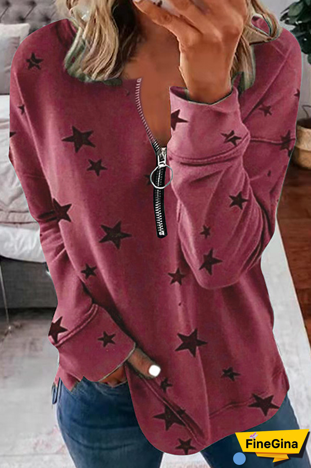 Casual The stars Split Joint Zipper Zipper Collar Tops(8 colors)