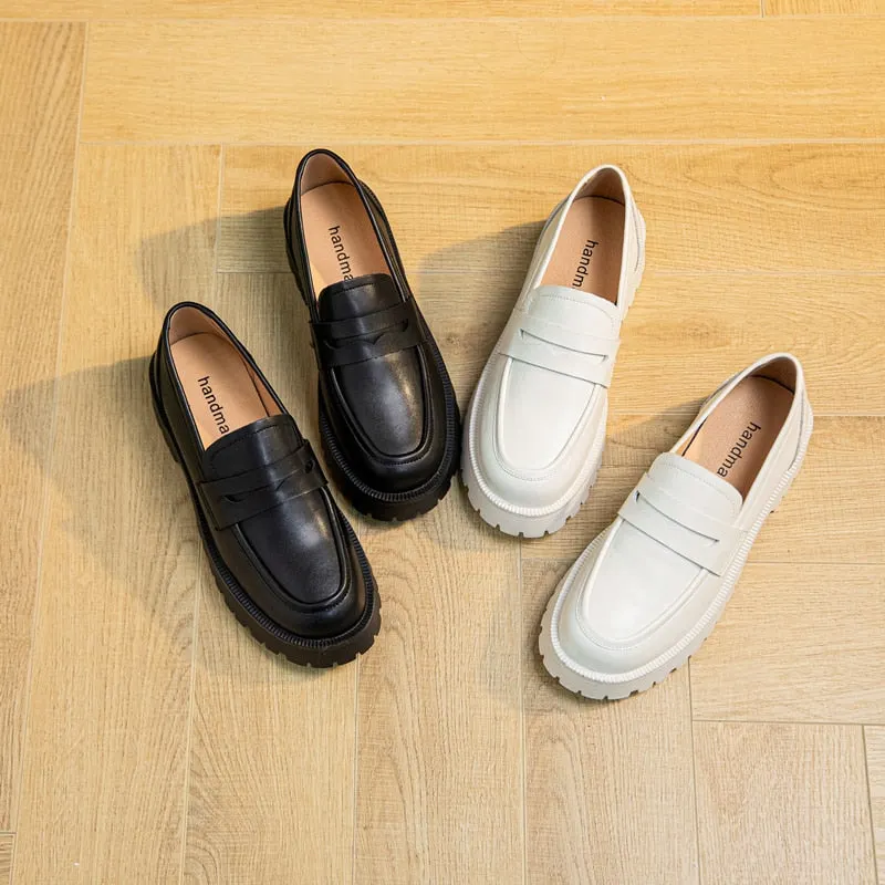 miaoguan 2021 New Spring Thick-soled College Style Casual Genuine Leather Fashion Female British Style Shoes Girls Loafers Shoes