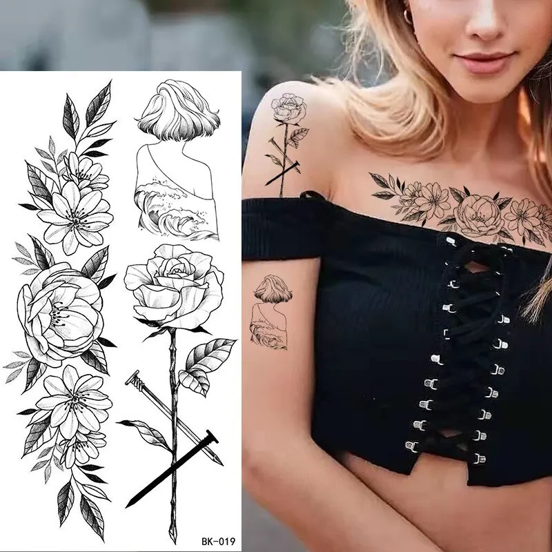Sdrawing Tattoos New Flash Waterproof Temporary Tattoo Sticker Lip Print Flowers Butterfly Body Art Arm Fake Sleeve Tatoo for Women