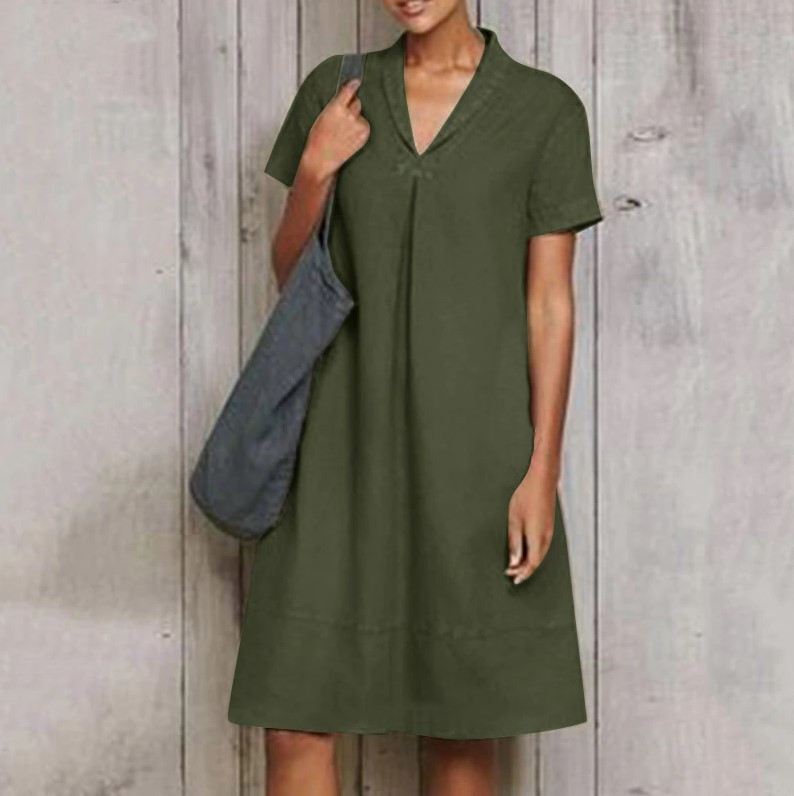 Plus Size Shawl Collar Linen Elegant Dress