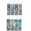 (US Local)8Pcs DIY Owl Diamond Painting Art Bookmarks with Crystal Pendants for Reading