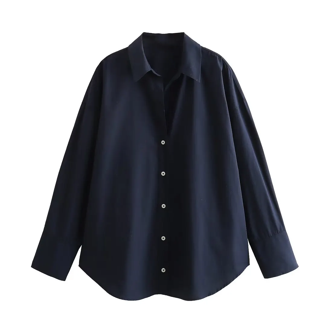 Churchf Churchf New Women's Versatile Striped Lapel Single Breasted Long Sleeve Loose Mansion Silk Shirt
