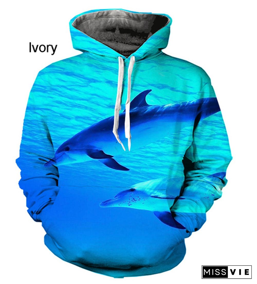 New Dolphin Animal Print Cute Western Style Hoodie For Men And Women