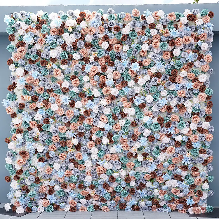 A7823 Blue Brown Rose Wedding Backdrop Decor Cloth Curtain Flower Wall
