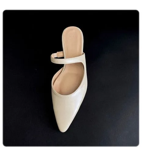 South Korea Net Red Pointed Half Slippers 2020 Summer New Silver Color Baotou Flat Slipper Women's Slipper Lazy