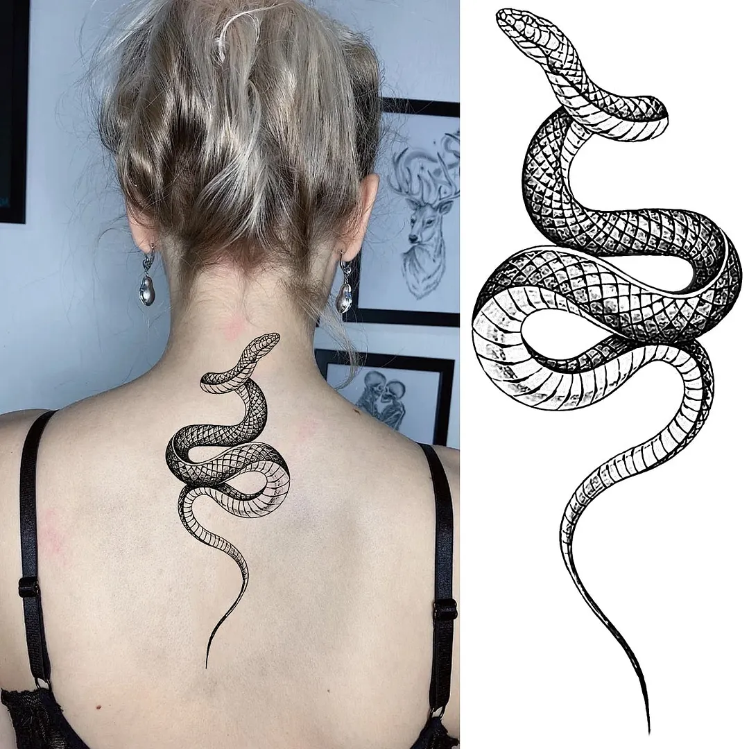 Black Rose Flower Snake Temporary Tattoos For Women Adult Peony Serpent Fake Tattoo Forearm Body Art Painting Waterproof Tatoos