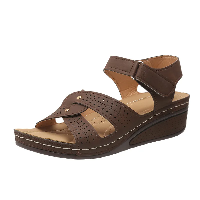 Yyvonne Large-Size Casual Fish-Mouthed Shoes Wish Roman Wind Sandals Women Wear Magic Stickers Women's Roman Shoes