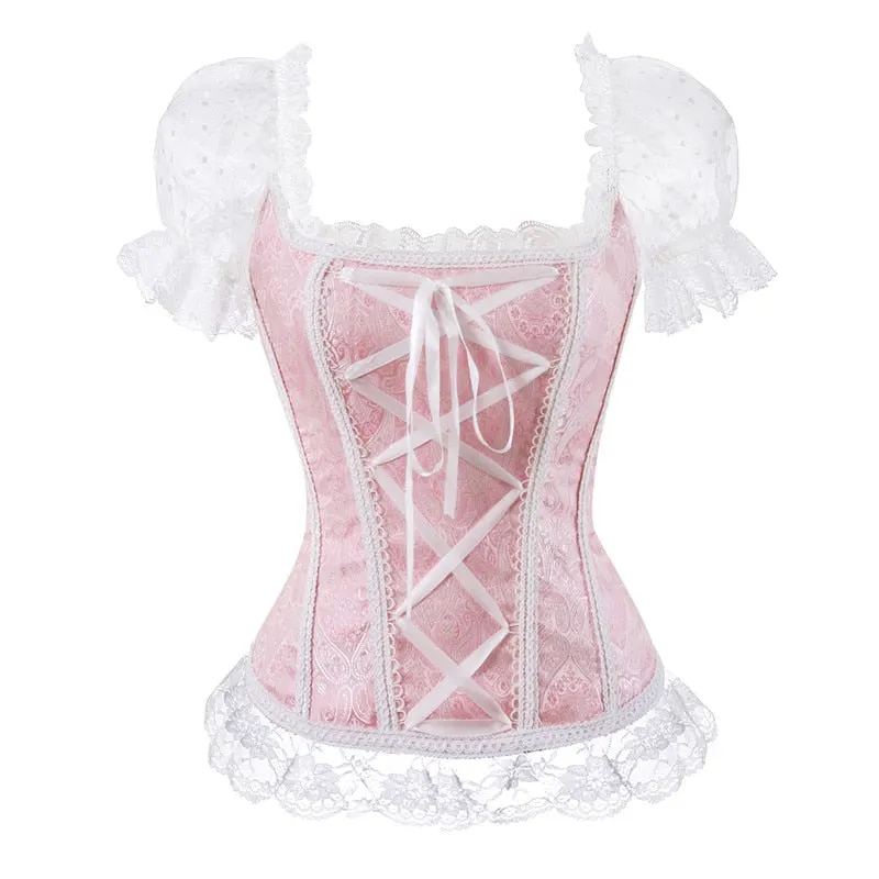 corset top off shoulder plus size burlesque costumes floral lace up bustiers & corsets overbust straps sleeve vintage sexy party