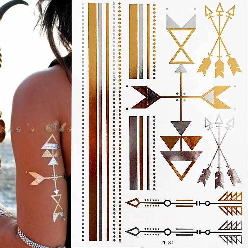 Temporary Tattoos Gold Silver Metallic Tattoo Arm Body Tattoo Cool Bracelet Style Girl DIY Golden Flash Tattoos