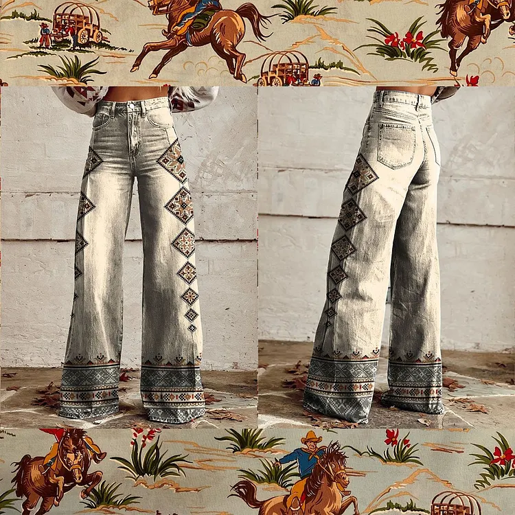 Geometric Decoration Print Casual Wide Leg Pants