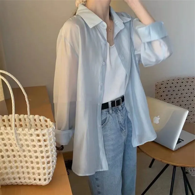 Brownm Brownm Sense Behind The Fork Long-Sleeved Shirt Women Loose Solid Color Wear Sunscreen Summer New Women