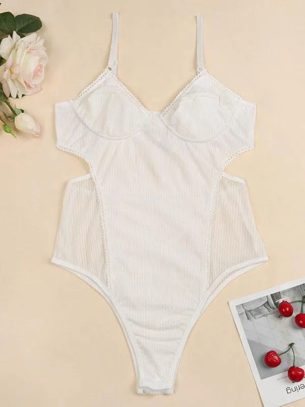 Solid Color Split-Joint Lace Bodysuit Lingerie