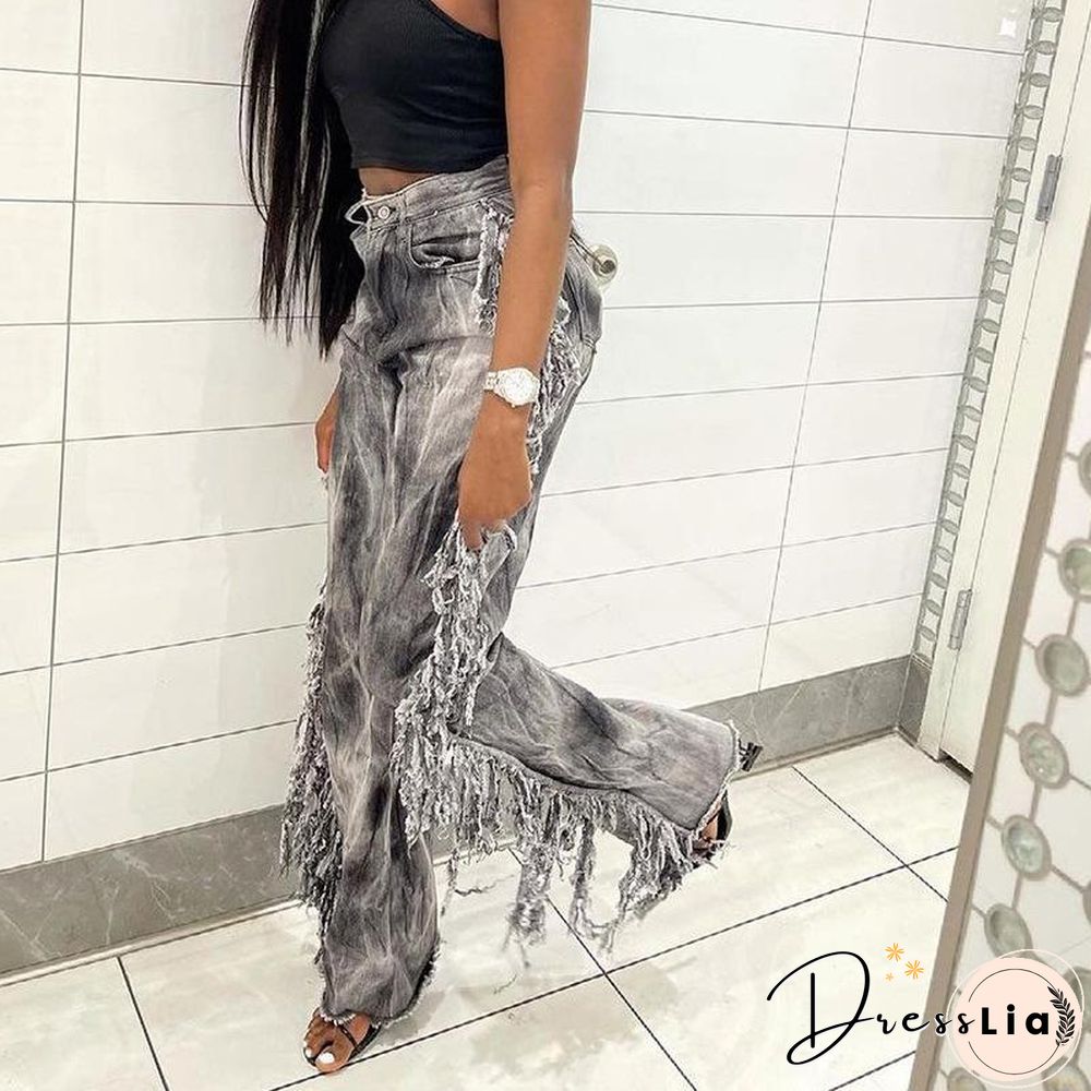 Chic Fringe Embellished Slim Jeans Pants