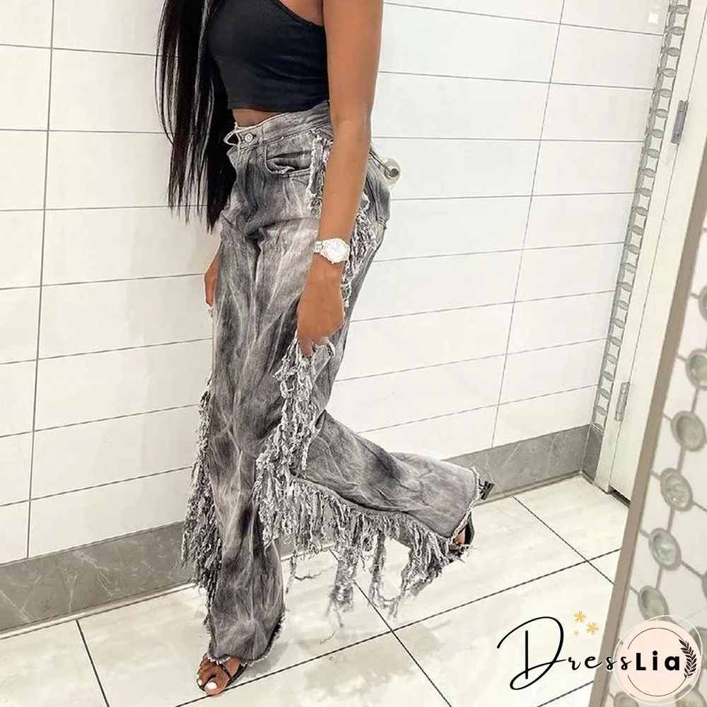 Chic Fringe Embellished Slim Jeans Pants