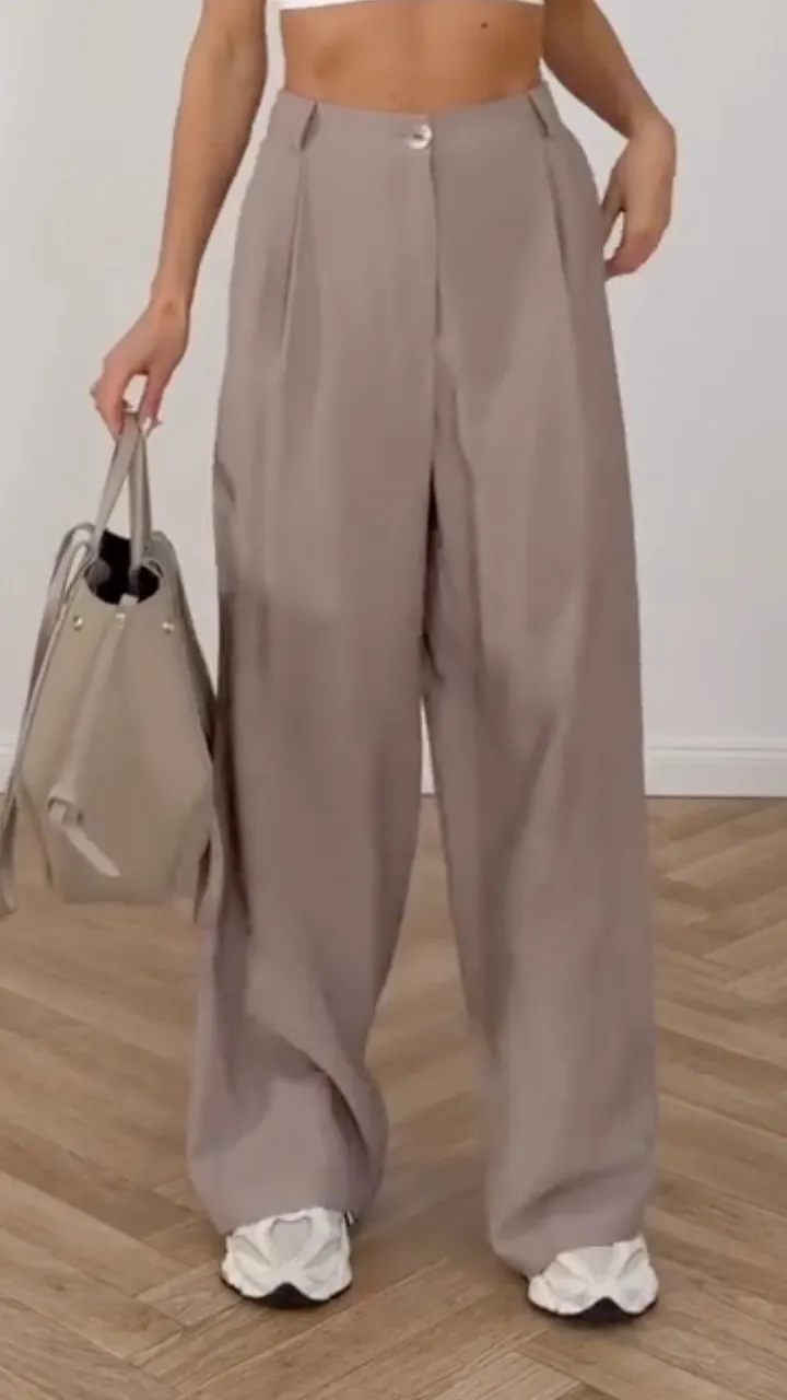 High Waist Pleated Loose Wide Leg Suit Pants,