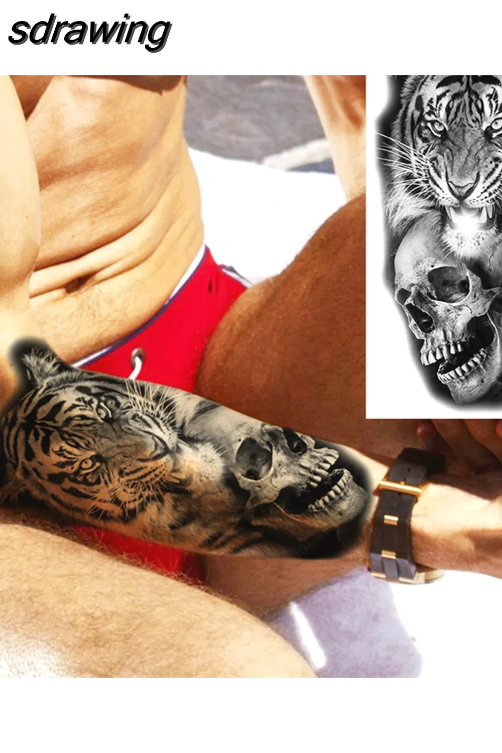 sdrawing Realistic Black Devil Temporary Tattoos For Men Adult Tiger Pirate Skeleton Vampire Fake Tattoo Forearm Scary Tatoo Joker
