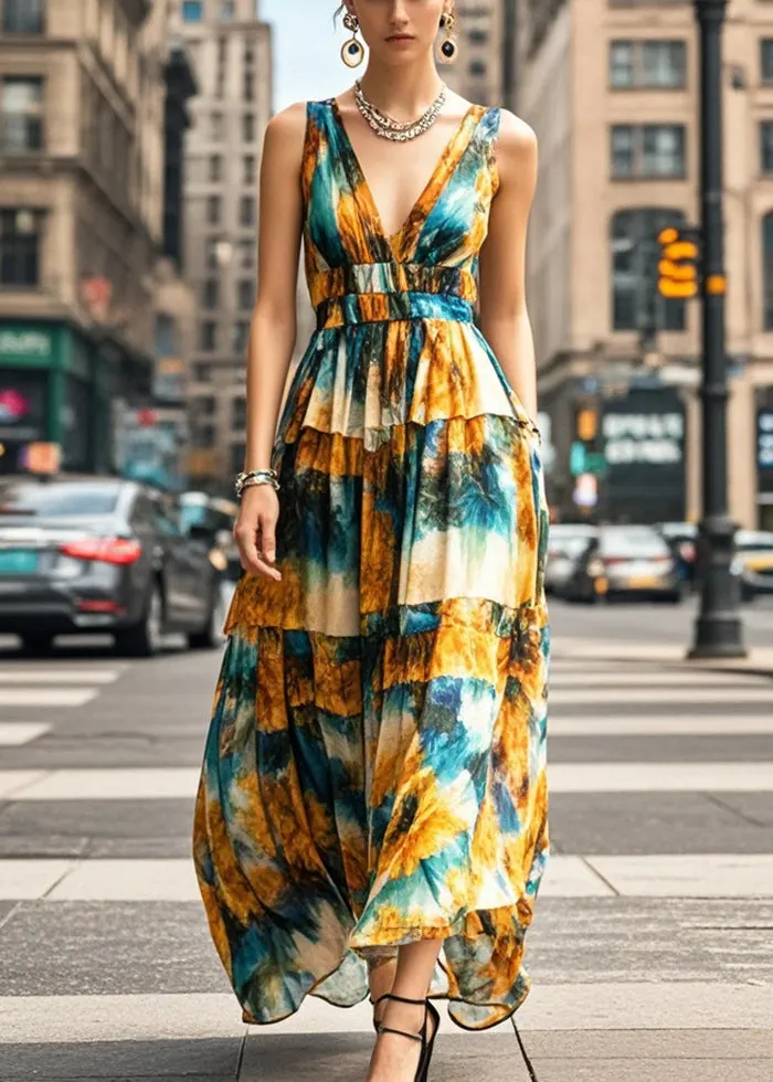Modern Cinched Print Chiffon Cami Dress Summer