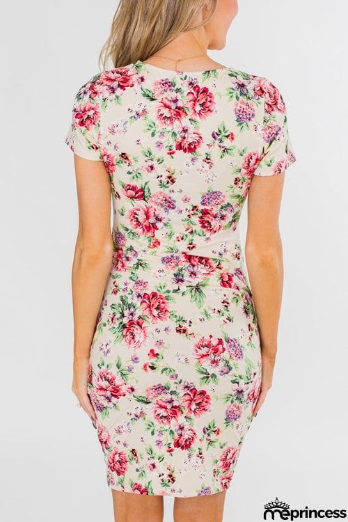 Fashion O Neck Printed Short Sleeve Dress