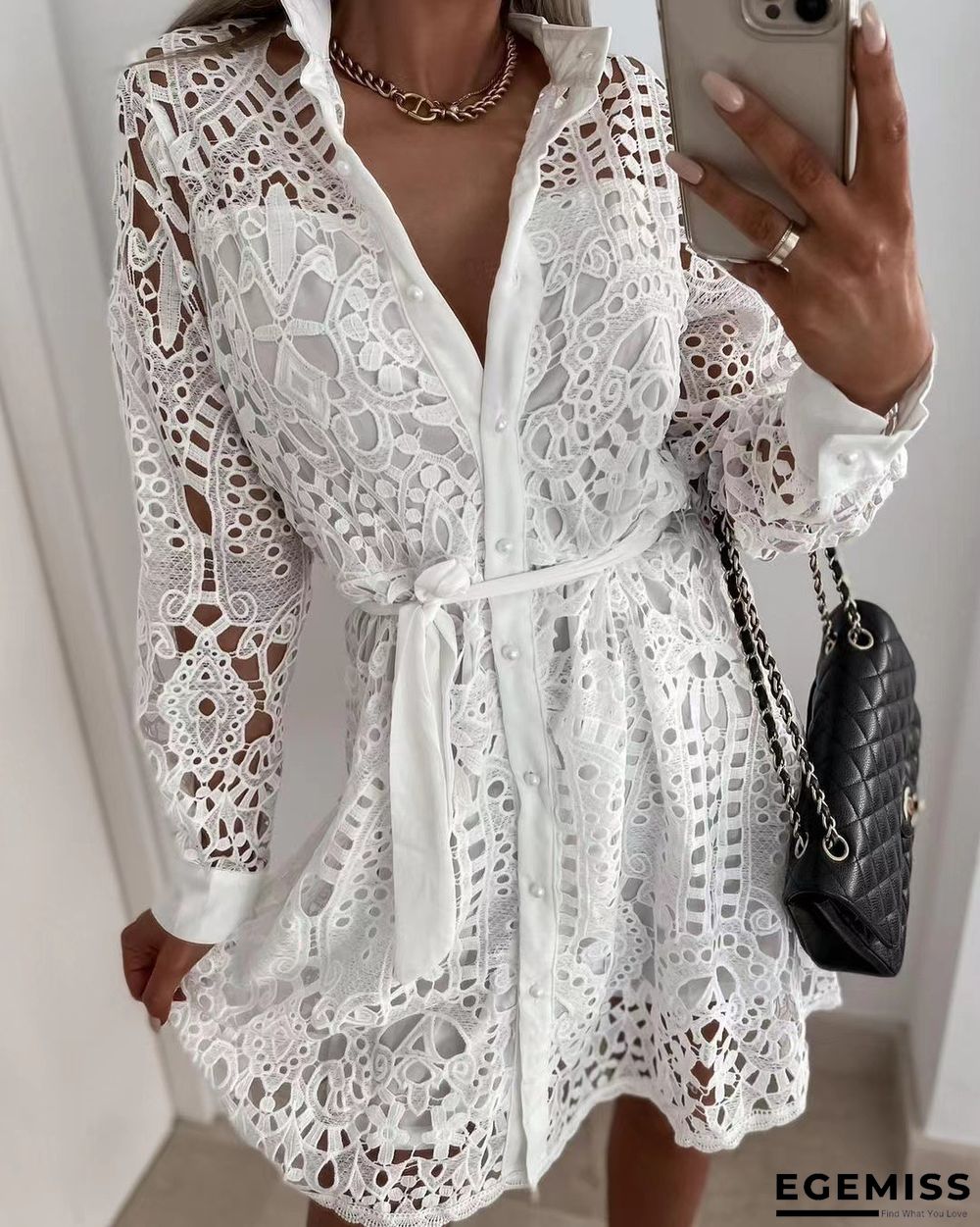 Fashion Lace Mini Lace Dress Girl White Dresses | EGEMISS