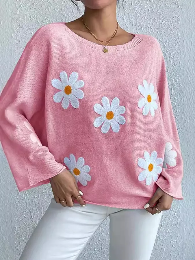 Athvotar Athvotar Embroidered Flower Women's Clothing 2025 New Loose One-Word Shoulder Jacket Sweater