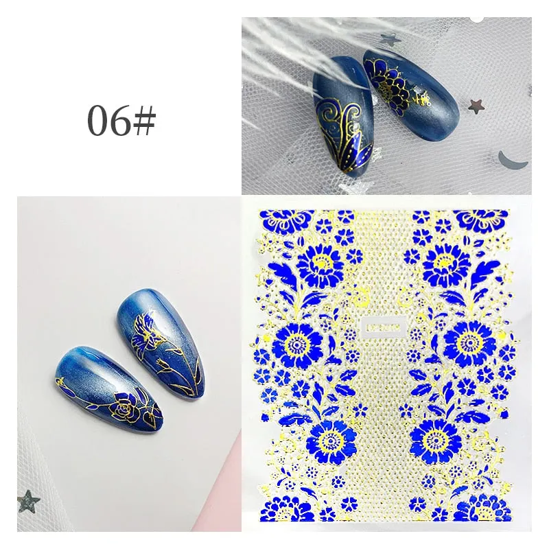 3D Flower Lace Nail Stickers iridescent Bronzing Floral Leaf Transfer Stickers For Nails Manicuring Accessories