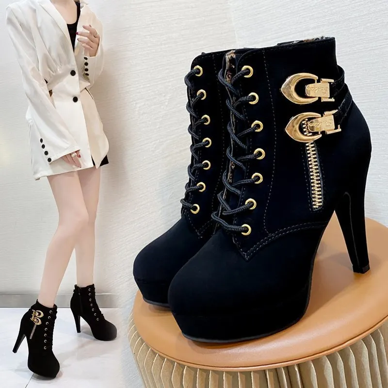 Breakj Breakj New Large-Size Martin Boots Women Fashion Zip Side Zipper Ultra-High And Solid Color Small Short Boots