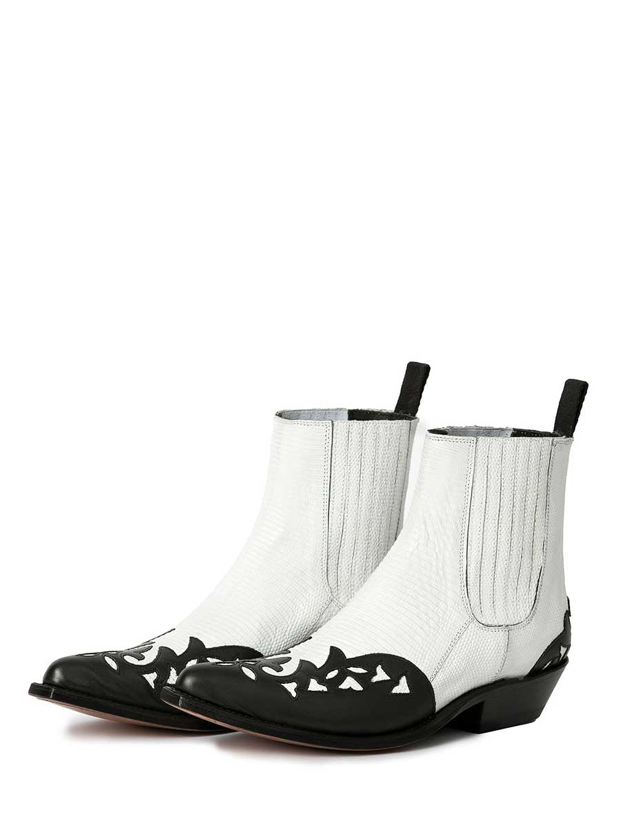 Women's Fashionable Black & White Snip Toe Patch-Work Cowgirl Booties 
