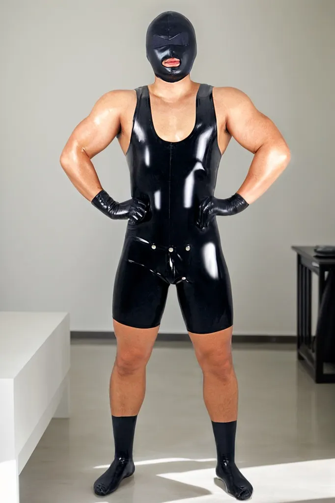 Men Latex Bodysuits Singlet Gym Codpiece