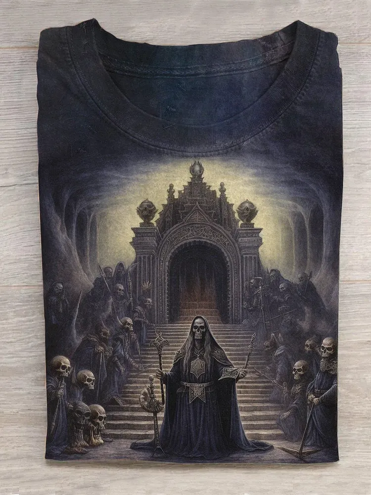 Unisex Halloween Grim Reaper Print Casual T-Shirt