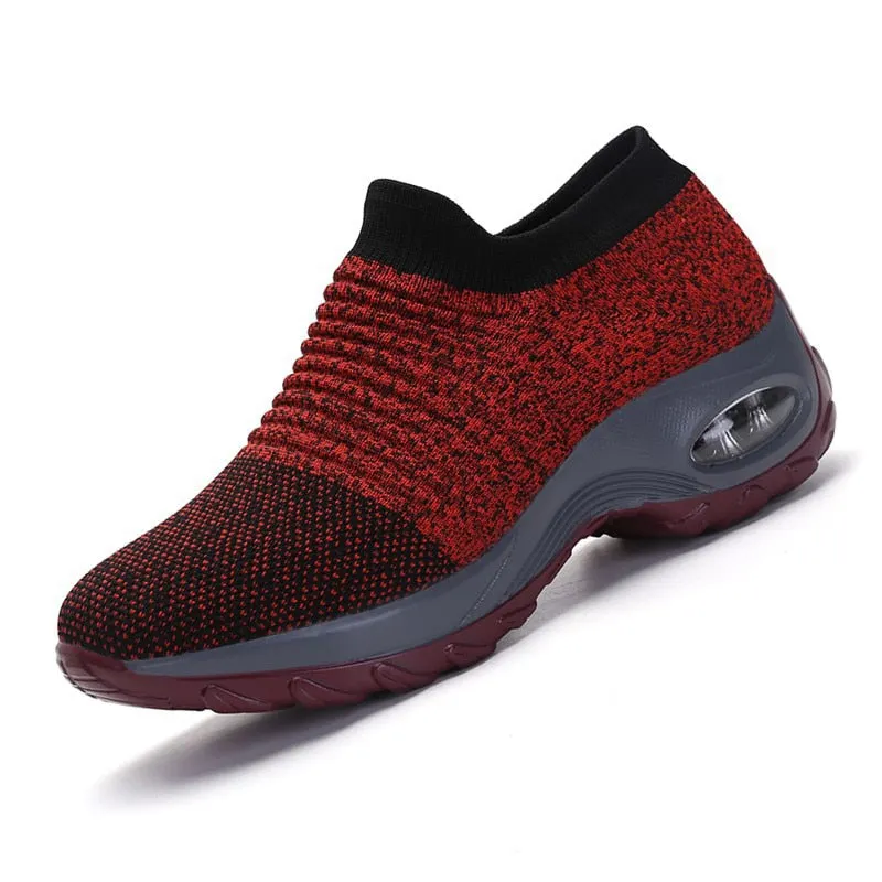 Women Sneakers Thick Bottom Wedge Shoes Women Platform Sports Shoes Elastic Fabric Sock Women Casual Shoes Red Tennis Female