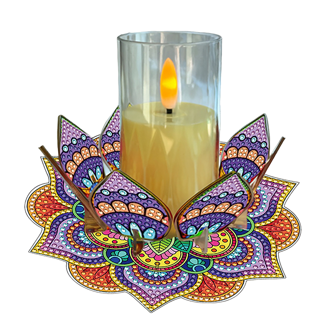 Mandala Lotus-D Acrylic DIY Diamond Painting Candle Holders Without Candles Crystal Painting Tealight Candle Stand Table Centerpiece for Adults Beginners Home Party Decor