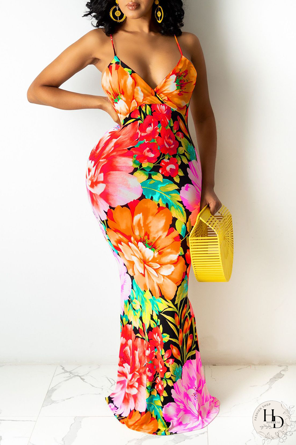 Rose Red Sexy Patchwork Split Joint Spaghetti Strap Pencil Skirt Dresses