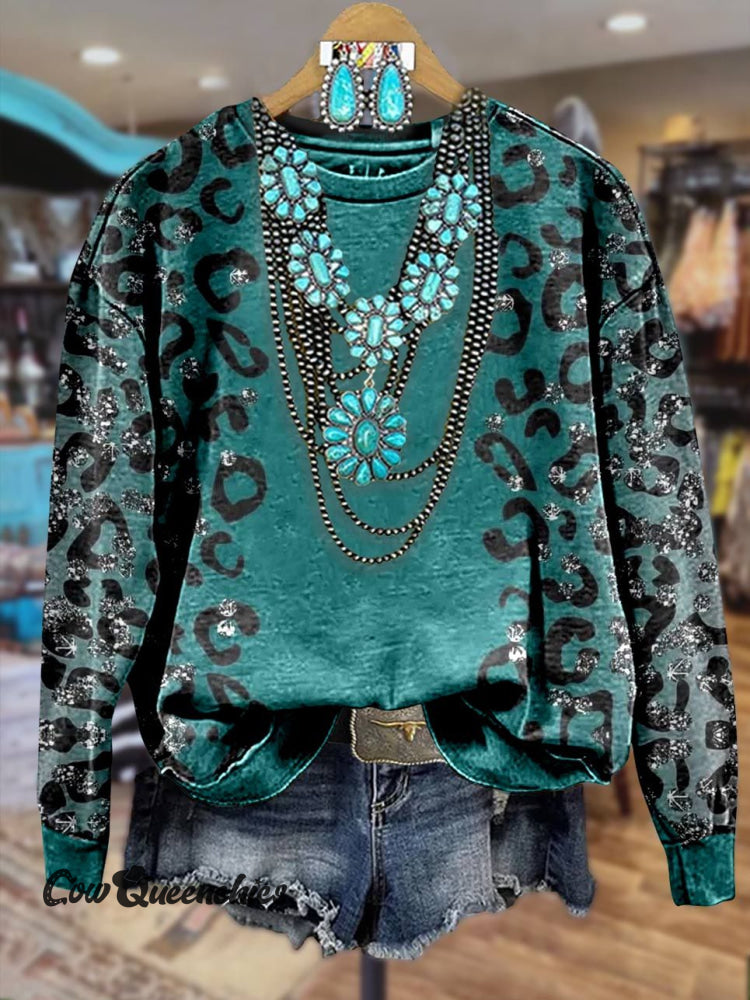 Green Print Casual Sweatshirt Multicolor / S