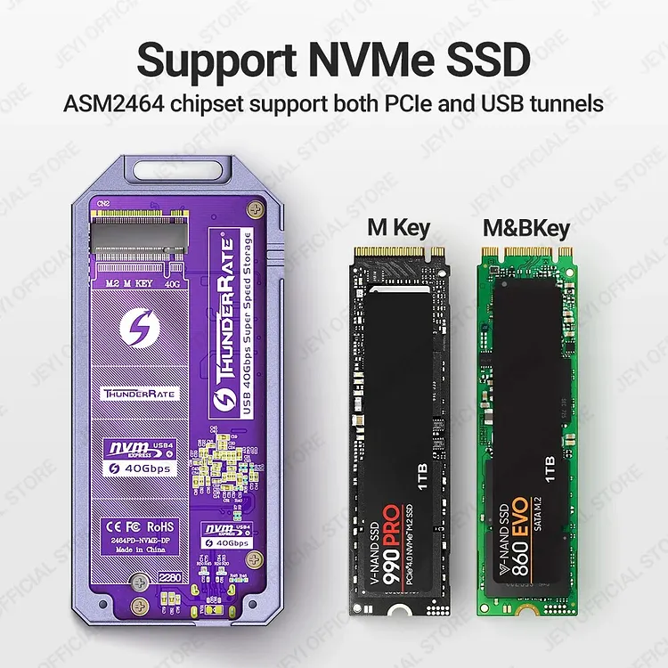 JEYI 40Gbps USB 4.0 M.2 NVMe SSD Enclosure M2 To Type-c 4.0 Solid